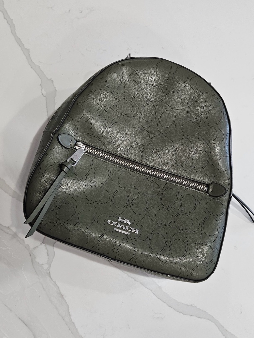Coach Olive Green Signature Leather Mini Backpack